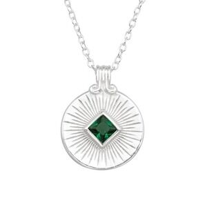 Sterling Silver Round Medallion Emerald Necklace